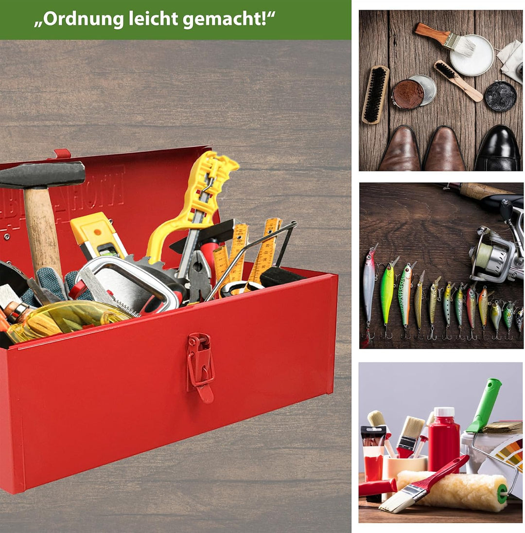 TRUTZHOLM Werkzeugkiste aus Stahl, klappbare Tragegriffe, universell einsetzbar (1 Fach Rot), 1 Fach