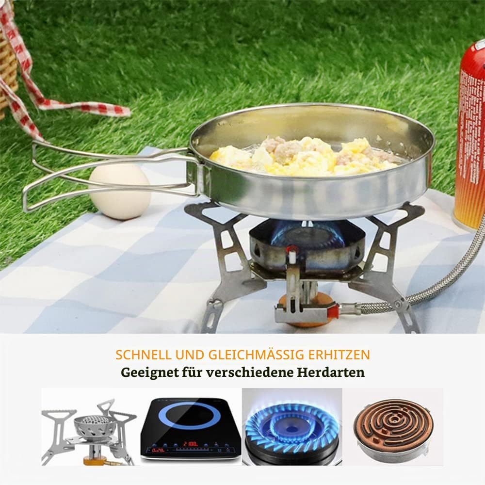 Lixada Camping Kochgeschirr Set 4-teiligtes Edelstahl Camping Topf Kompaktes Faltbare Campinggeschir