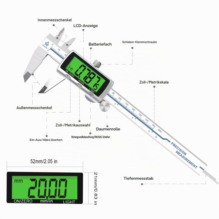 Messschieber Digital, ACEMETER Schieblehre mit Hintergrundbeleuchtung 150mm / 6-Zoll mit Gross Lcd P