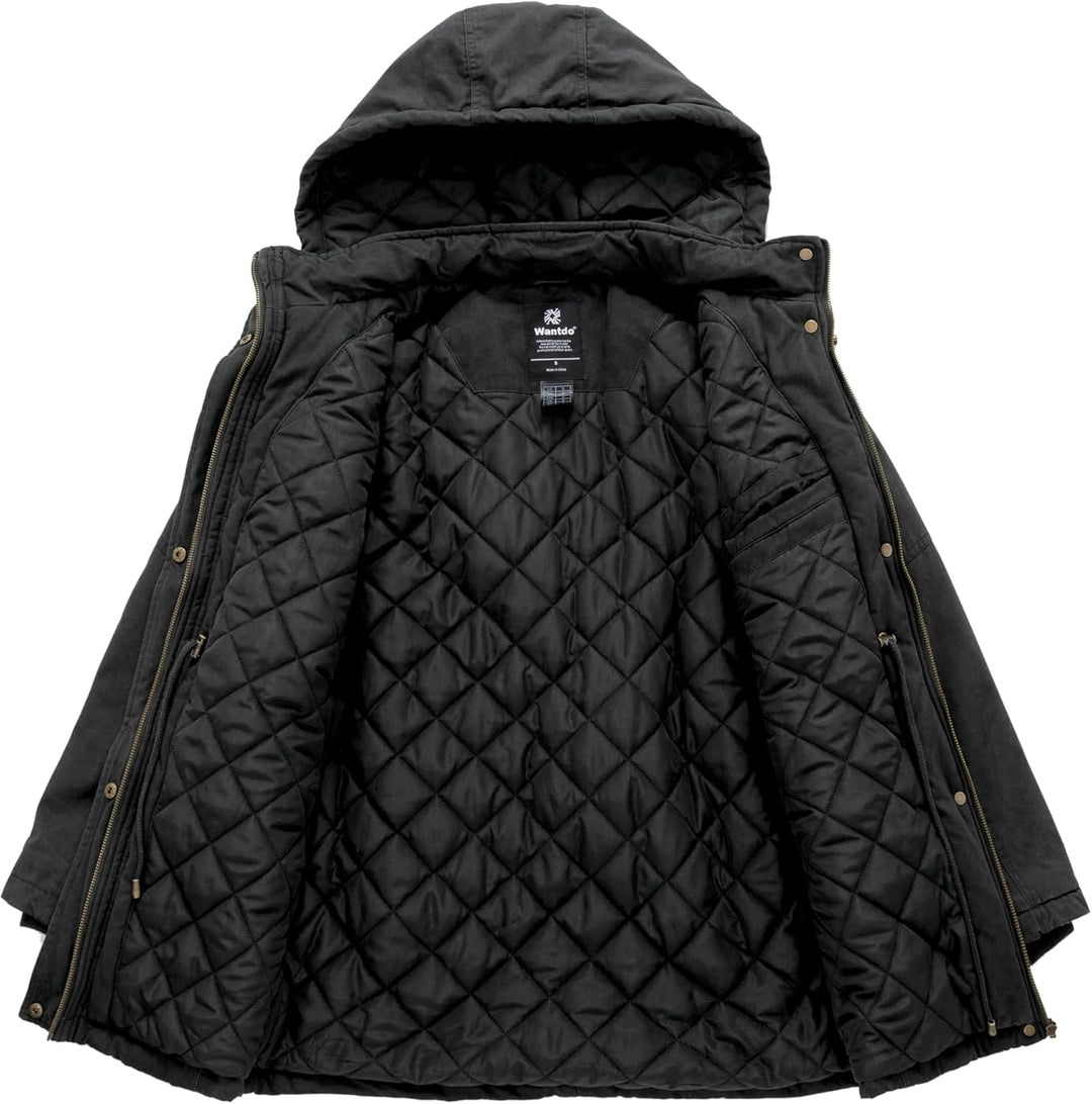 Wantdo Damen Klassische Baumwoll Jacke Warmer Fleece Mantel Winter Outdoor Parka Jacke Mittellanger