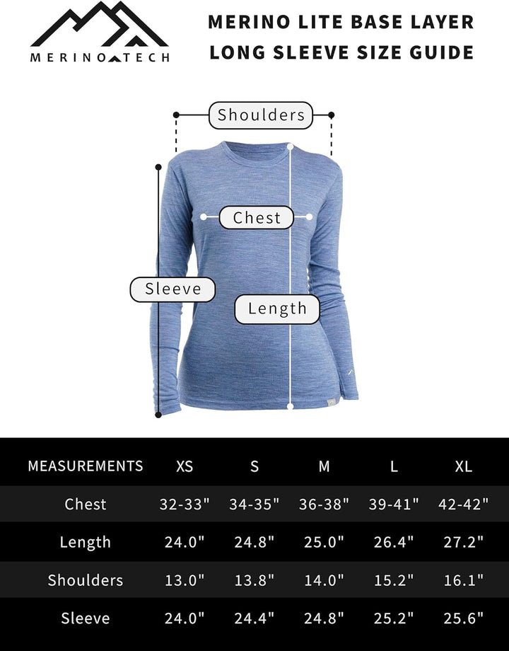 Merino.tech Merino Shirt Damen Langarm - Premium 100% Merino Unterwäsche Damen Leichte, Mittel, Schw