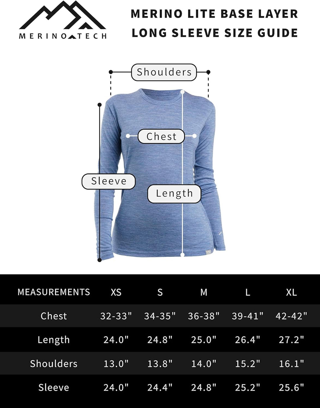 Merino.tech Merino Shirt Damen Langarm - Premium 100% Merino Unterwäsche Damen Leichte, Mittel, Schw