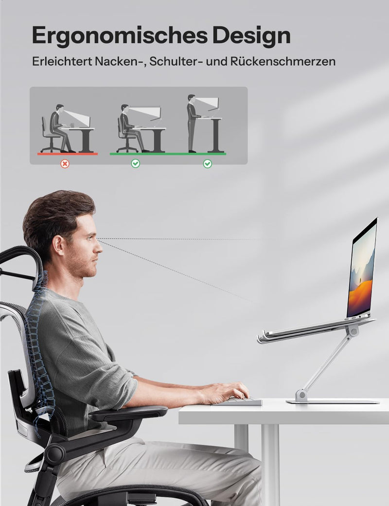 OMOTON Laptop Ständer Höhenverstellbar, Ergonomischer Aluminium Faltbarer Notebook Ständer, Laptop H