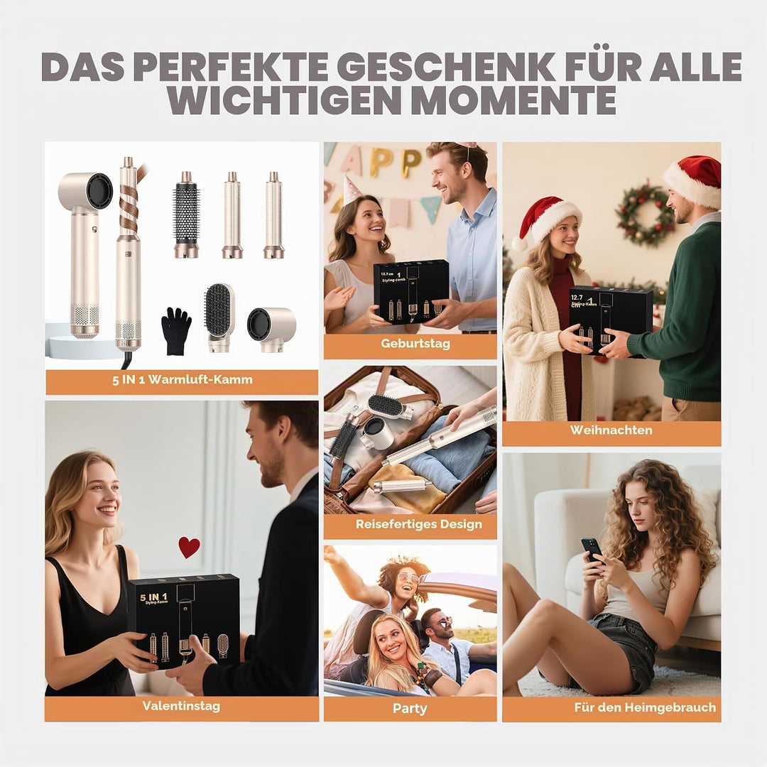UKLISS Hair Styler Set Hairstyler 5 in 1 Haarstyler, Airstyler Air Curlers Gold, Gold