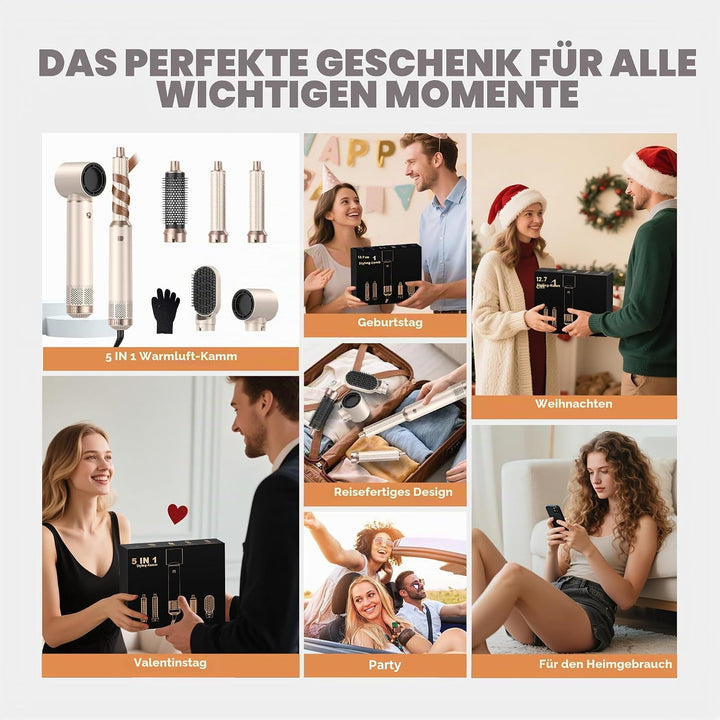 UKLISS Hair Styler Set Hairstyler 5 in 1 Haarstyler, Airstyler Air Curlers Gold, Gold