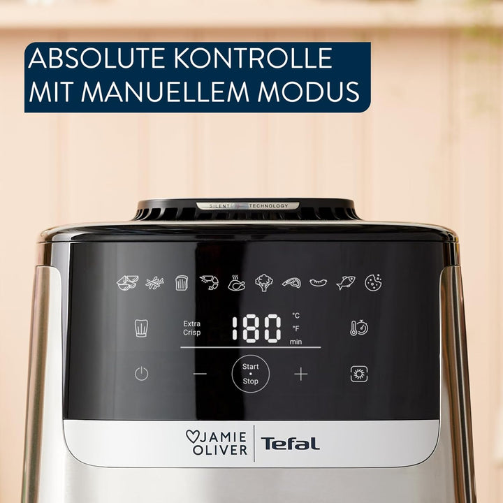 Jamie Oliver by Tefal Easy Fry Silence Deluxe Heissluftfritteuse, sehr leise, 10 voreingestellte Pro