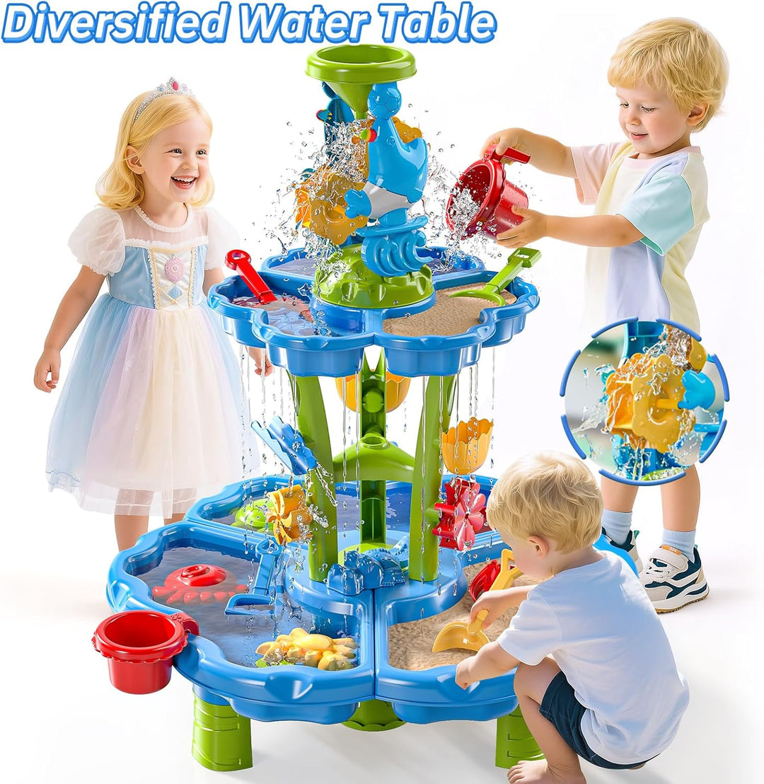 2-stufiger Blumen Sand- & Wassertisch für Kleinkinder 3-5 Jahre, Sensorik-Spieltisch für Kinder, Som