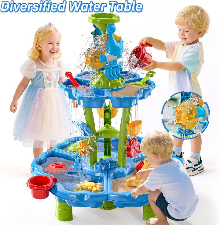 2-stufiger Blumen Sand- & Wassertisch für Kleinkinder 3-5 Jahre, Sensorik-Spieltisch für Kinder, Som