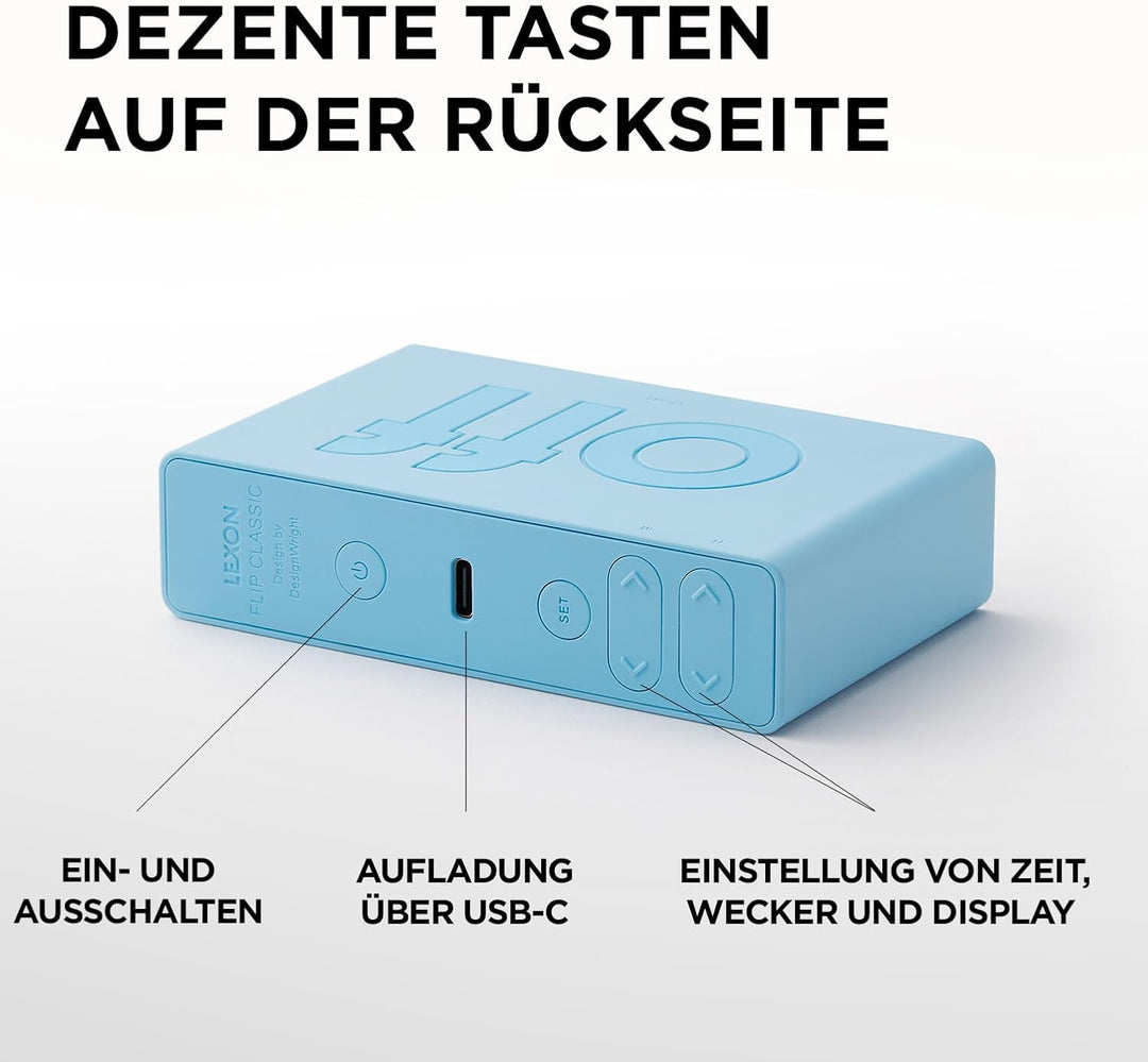 Lexon Flip Classic Digitaler Wecker mit umkehrbaren EIN/Aus-Seiten, wiederaufladbare Nachttischuhr m