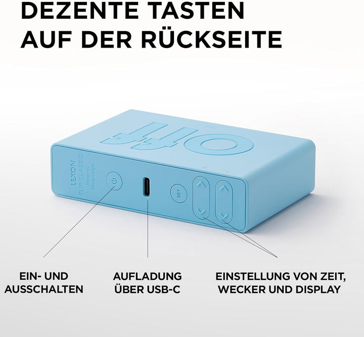 Lexon Flip Classic Digitaler Wecker mit umkehrbaren EIN/Aus-Seiten, wiederaufladbare Nachttischuhr m