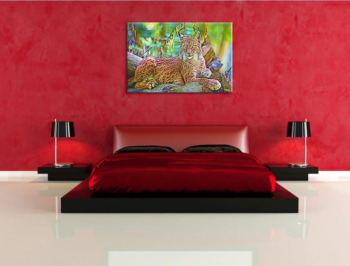 aufmerksamer Luchs Deluxe Format: 100x70 cm auf Leinwand, XXL riesige Bilder fertig gerahmt mit Keil