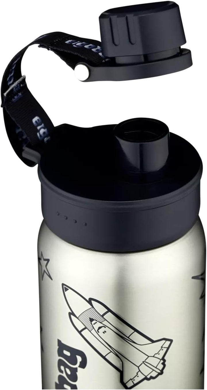 ergobag Edelstahl Trinkflasche Schwarz | 500 ml Fassungsvermögen mit verschiedenen Motiven für Kinde