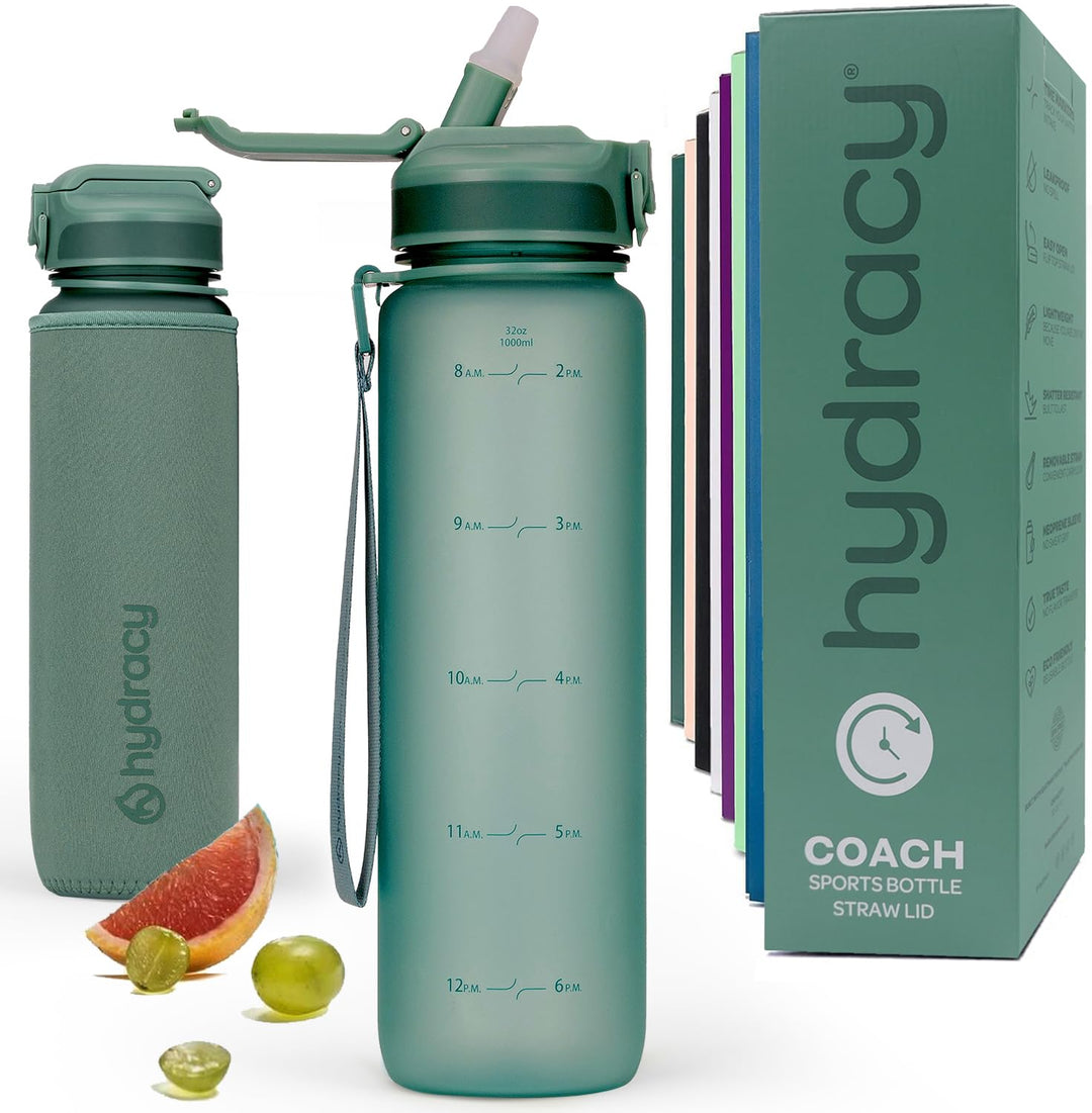 Hydracy Trinkflasche mit Strohhalm und Zeitmarkierung - 1L Wasserflasche - BPA-freie Trinkflasche -
