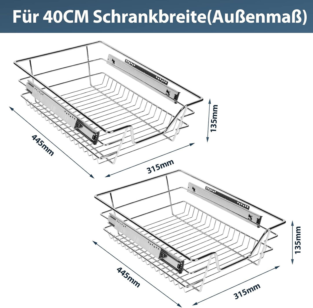 Ikodm Teleskopschublade 2X40cm Küchenschublade, Schrankauszug,Küchenschrank Auszug Nachrüsten,Küchen
