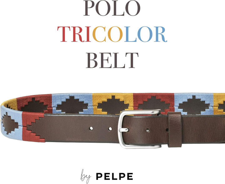 PELPE Argentinischer Ledergürtel mit passender Schnur und Lederarmband. Auf Leder gestickter Gürtel