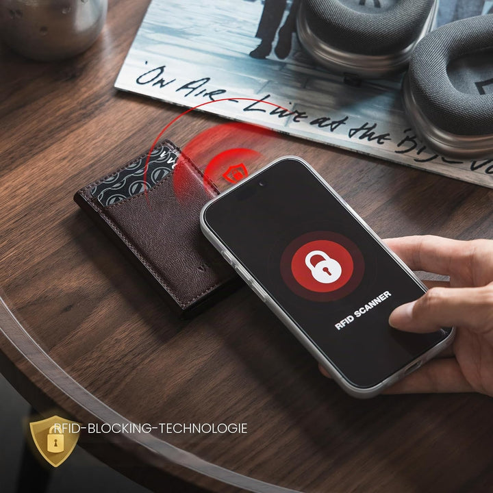 VULKIT Kreditkartenetui Leder Kartenetui RFID Blocking Automatische Pop Up Visitenkartenetui für Kar