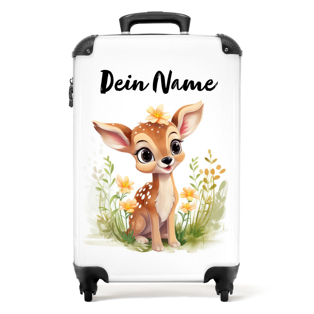 NoBoringSuitcases.com® Kinderkoffer Mädchen - Koffer kinder Mädchen - Kleines Reh weissem Hintergrun