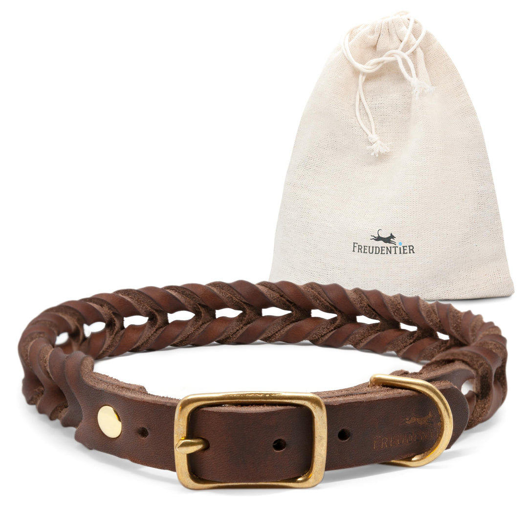 FREUDENTIER Hundehalsband geflochten aus Leder - Handmade in Holland - AlsterTwist Kollektion aus 10