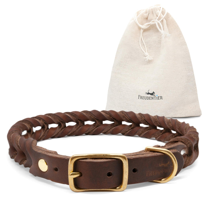 FREUDENTIER Hundehalsband geflochten aus Leder - Handmade in Holland - AlsterTwist Kollektion aus 10
