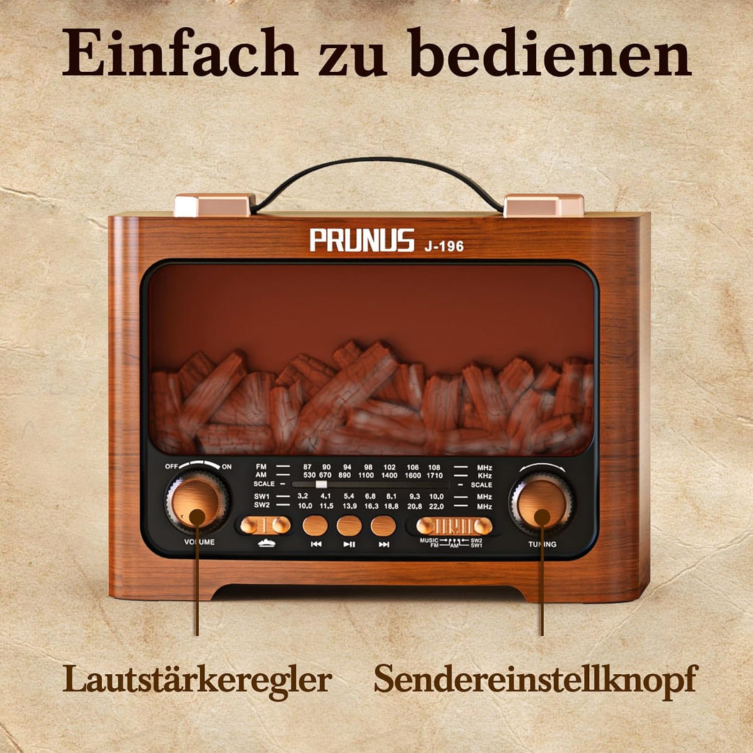 PRUNUS J-196 AM/FM/SW Retro Radio mit Bluetooth | Nostalgie Radio mit Akku 1800mAh | Transistorradio