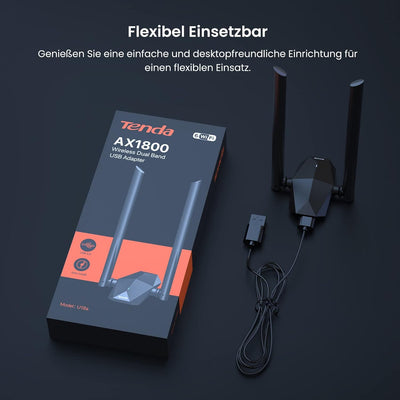 Tenda U18a WiFi 6 WLAN Stick WLAN USB-Adapter(AX1800 Dualband 5GHz:1201 Mbit/s +2,4GHz: 574 Mbit/s)