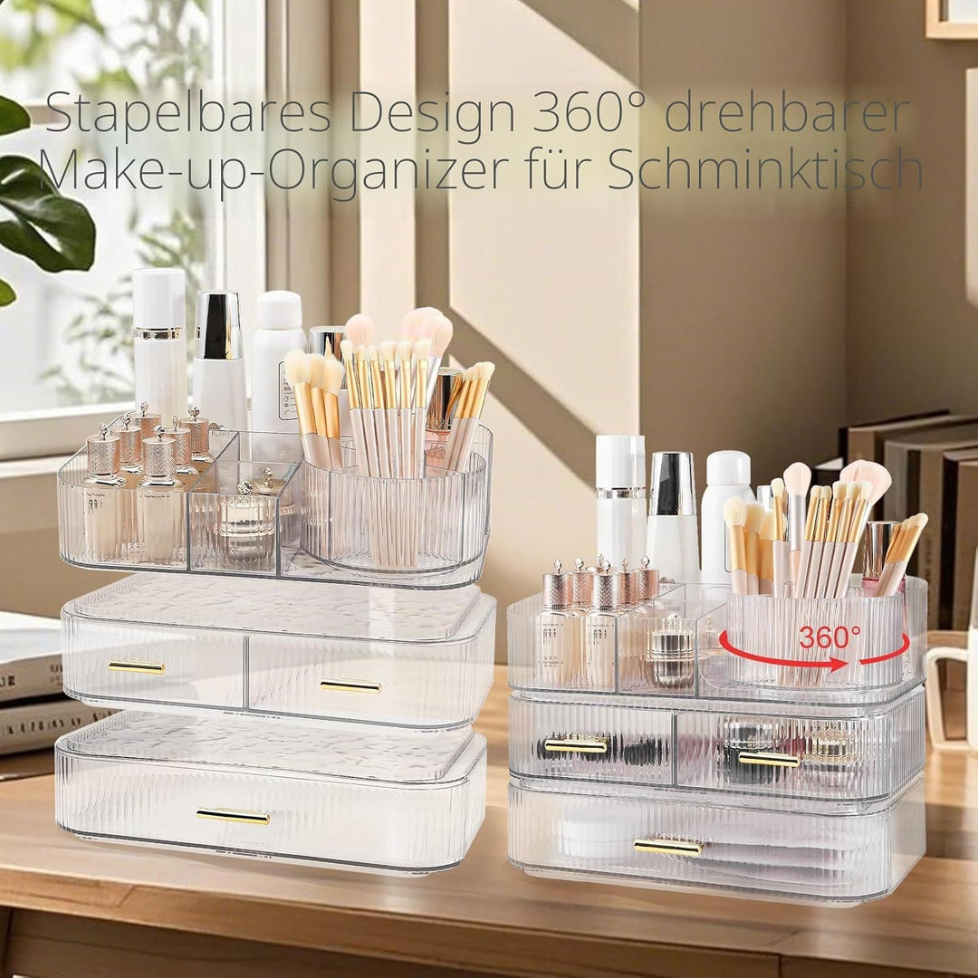 DASITON Make Up Kosmetik Organizer, 360° Drehbar Make Up Pinsel Organizer, Grosser Kosmetik Aufbewah