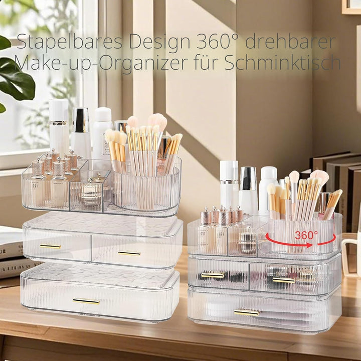 DASITON Make Up Kosmetik Organizer, 360° Drehbar Make Up Pinsel Organizer, Grosser Kosmetik Aufbewah