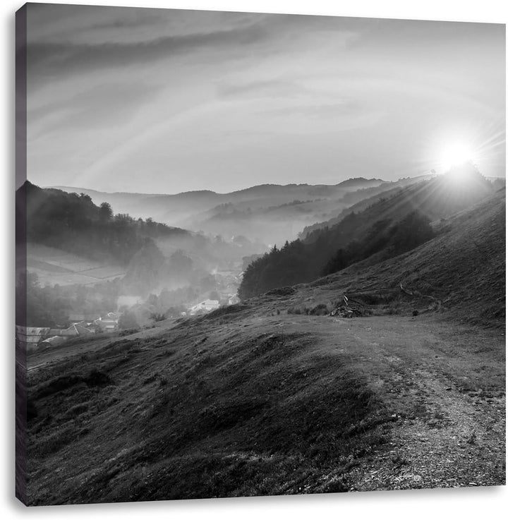 Pixxprint Berge mit Regenbogen als Leinwandbild/Grösse: 70x70 cm/Wandbild/Kunstdruck/fertig bespannt