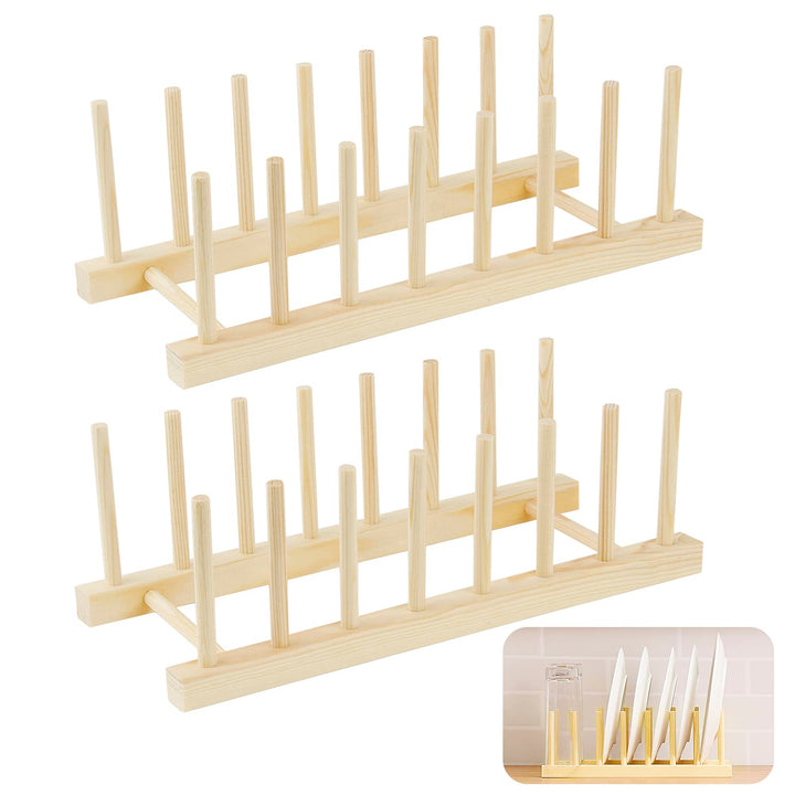 2 Stk Tellerständer Geschirr Topfdeckelhalter Holz Tellerhalter Abtropfständer Tellerregal Halter Ge