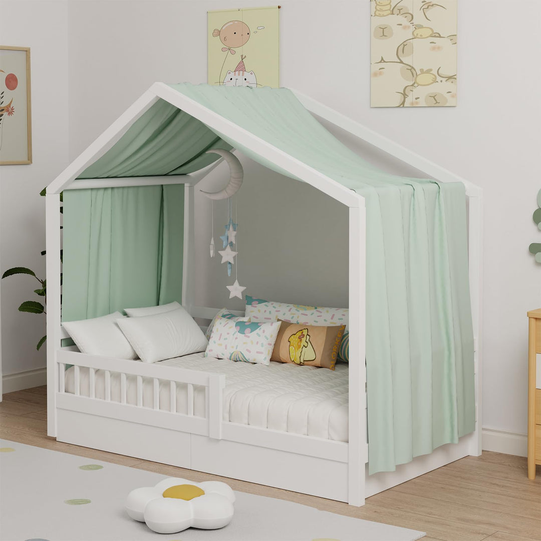 Hausbett Himmel, Betthimmel Hausbett aus Baumwolle Musselin, Stoffhimmel für Hausbett Mädchen Jungen