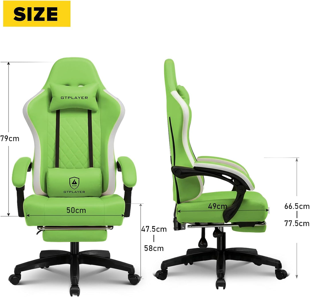 GTPLAYER Gaming Stuhl Ergonomischer Gaming Sessel Schreibtischstuhl Kunstleder, Federsitzkissen, Ver