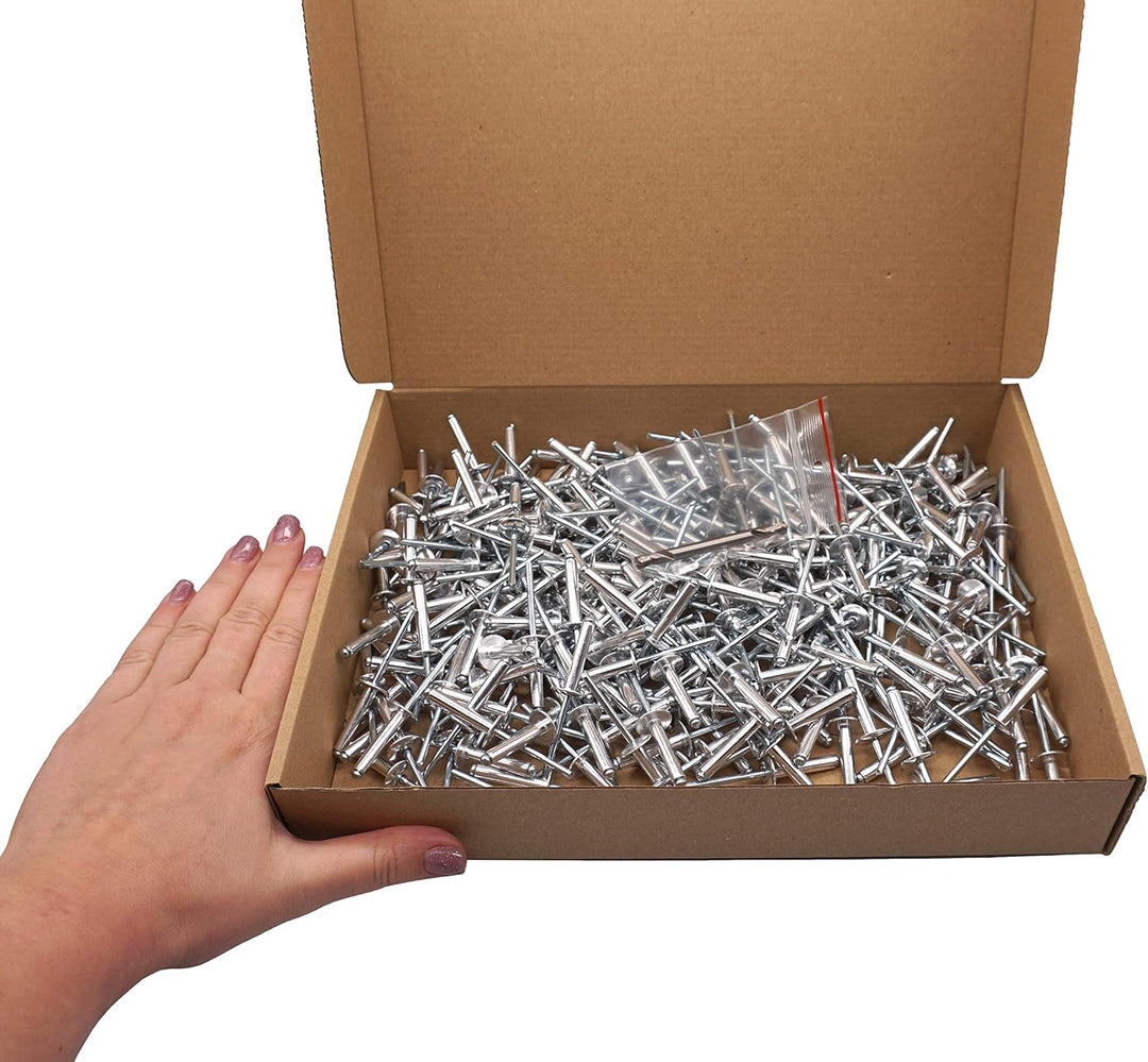 SKIR'CO (300 Stk) Grosse Blindnieten mit grossem Flansch aus Aluminium, 5,0 x 25 mm, Stahldorn, Bohr