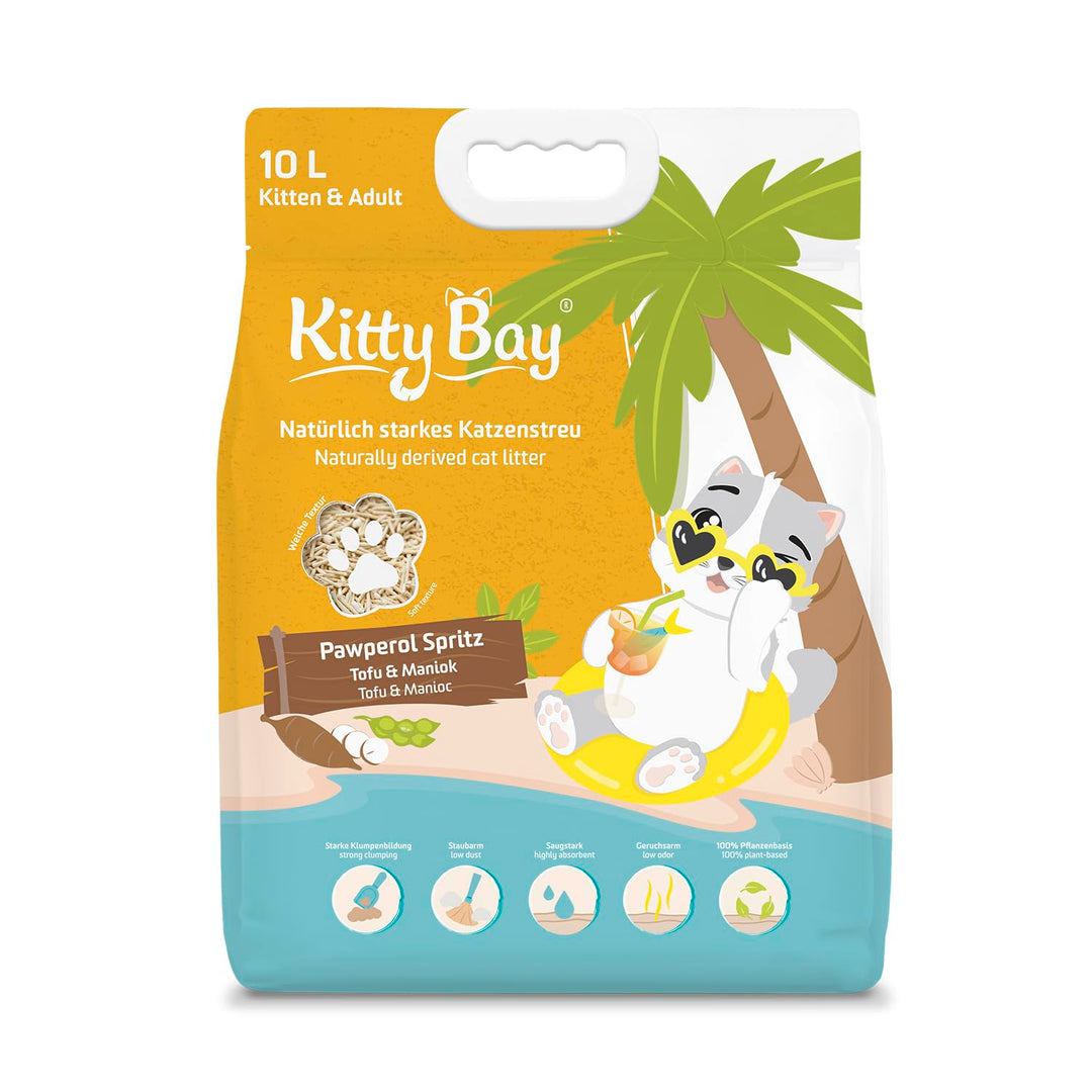 Kitty Bay – Pawperol Spritz – ÖKO Katzenstreu klumpend und staubfrei, Tofu und Maniok, 10 Liter Pawp