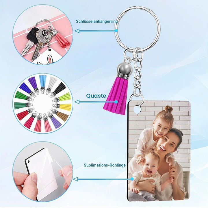 120 Stück Sublimation Rohlinge Schlüsselanhänger Set mit Wärmeübertragungs MDF Rechteckig Blanko, Qu