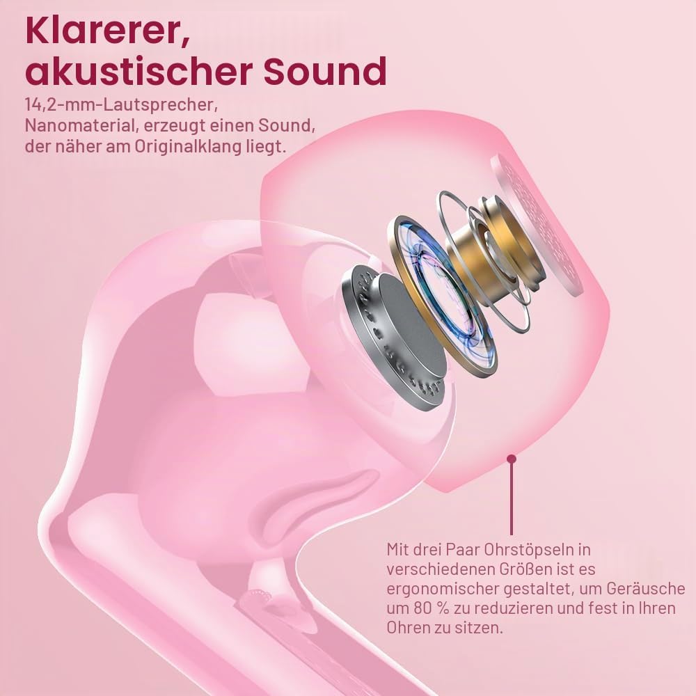 Btootos Bluetooth Kopfhörer, Kopfhörer Kabellos Bluetooth 5.4 Sport In Ear Kopfhörer mit 4 Mikrofon,