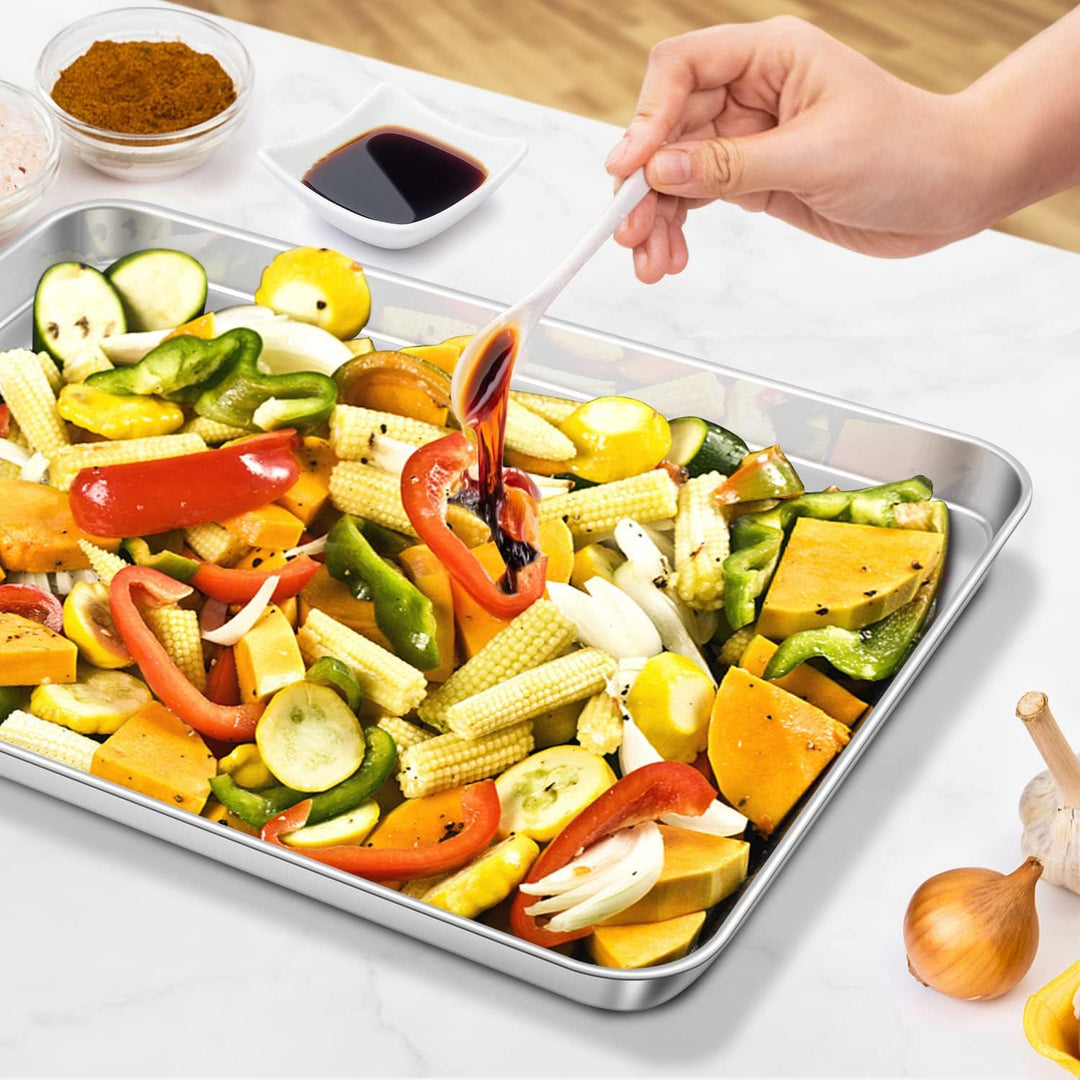 APLKER Backblech, Edelstahl Kuchenblech 2er Set, Rechteckige Ofenblech Pizzablech Fettpfanne für Bac