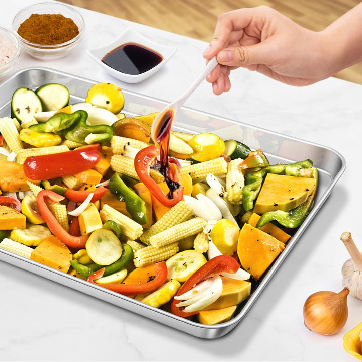 APLKER Backblech, Edelstahl Kuchenblech 2er Set, Rechteckige Ofenblech Pizzablech Fettpfanne für Bac