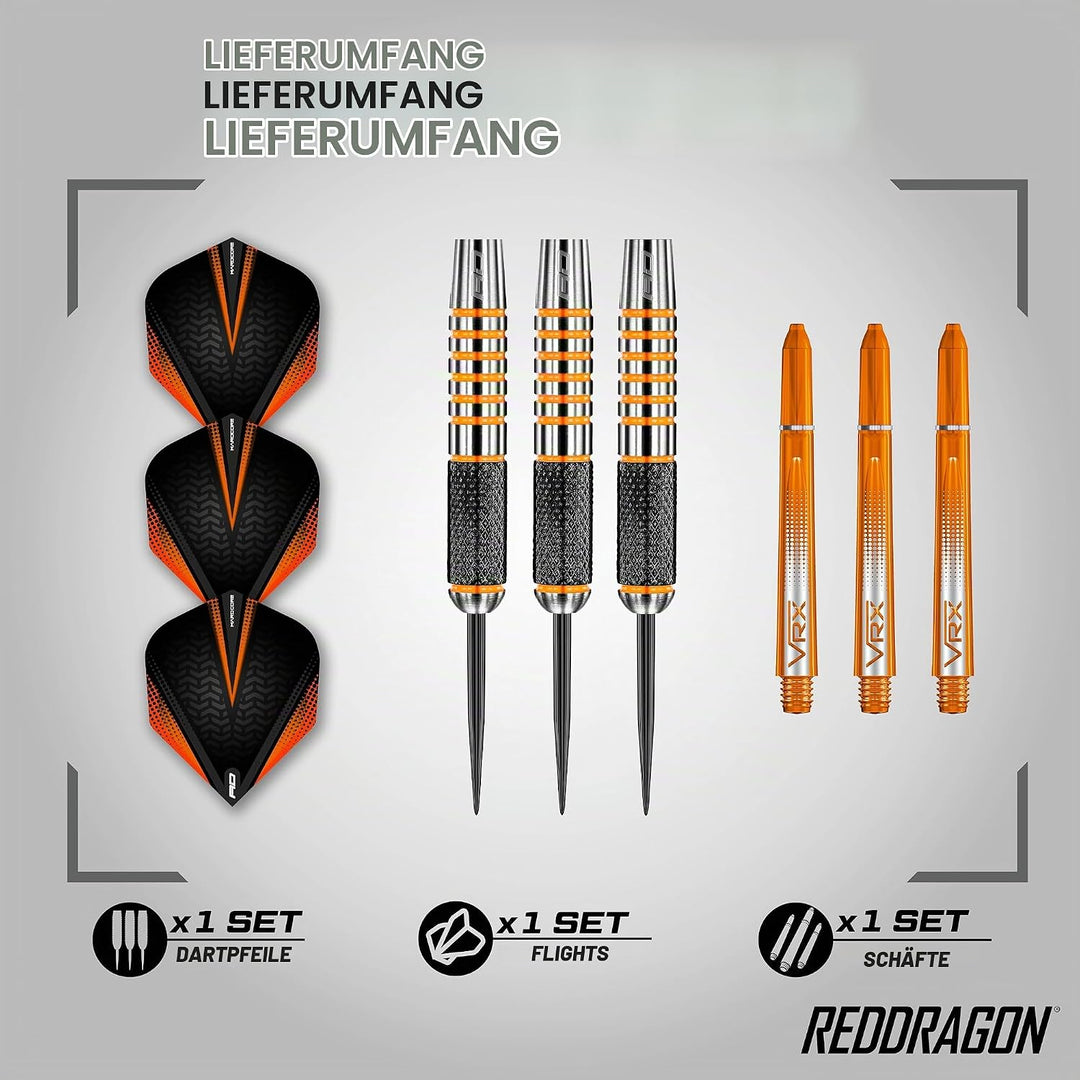 RED DRAGON Amberjack Series Steel Profi Dartpfeile Steeldarts Set mit Flights und Schäfte 28.0 Gramm