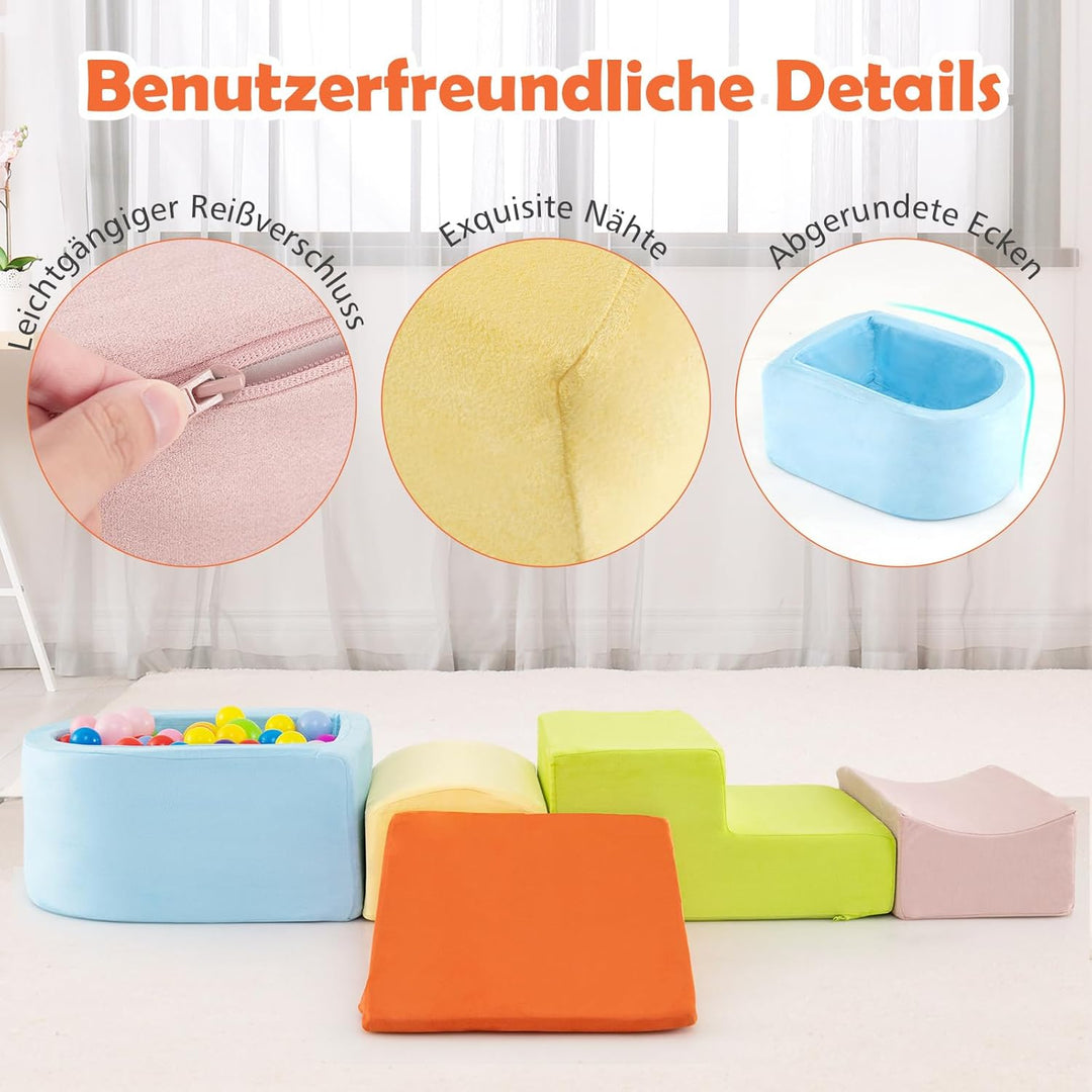 COSTWAY 5 TLG. Schaumstoffbausteine, Riesenbausteine mit Bällebad, Grossbausteine zum Toben und Klet