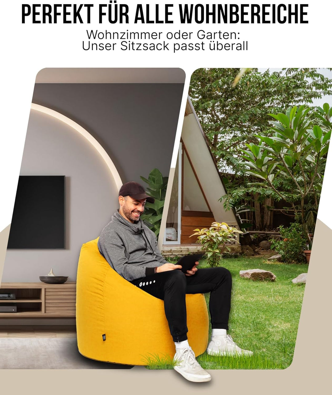 PATCH HOME Patchhome Sitzsack Tropfenform mit Reissverschluss Nachfüllbar - für In &amp; Outdoor - mit S