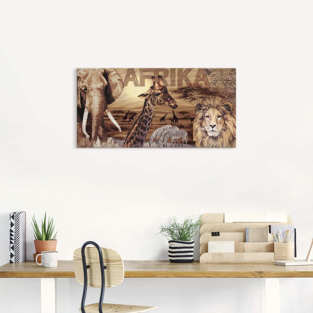 ARTLAND Wanddeko Leinwand Bilder Wandbild Afrika Tiere Safari Savanne Elefant Löwe Natur Landschaft