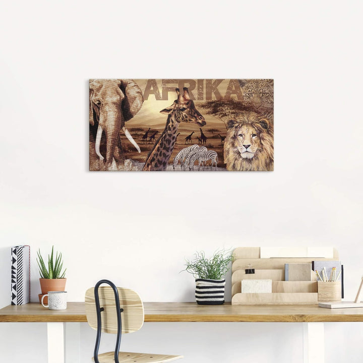 ARTLAND Wanddeko Leinwand Bilder Wandbild Afrika Tiere Safari Savanne Elefant Löwe Natur Landschaft