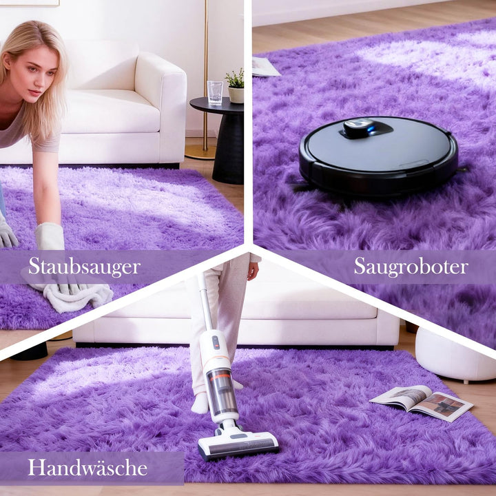 VOFUSHON Teppich Schlafzimmer 120 x 160 cm Violett Waschbare rutschfeste Teppiche Weich Flauschig Ru