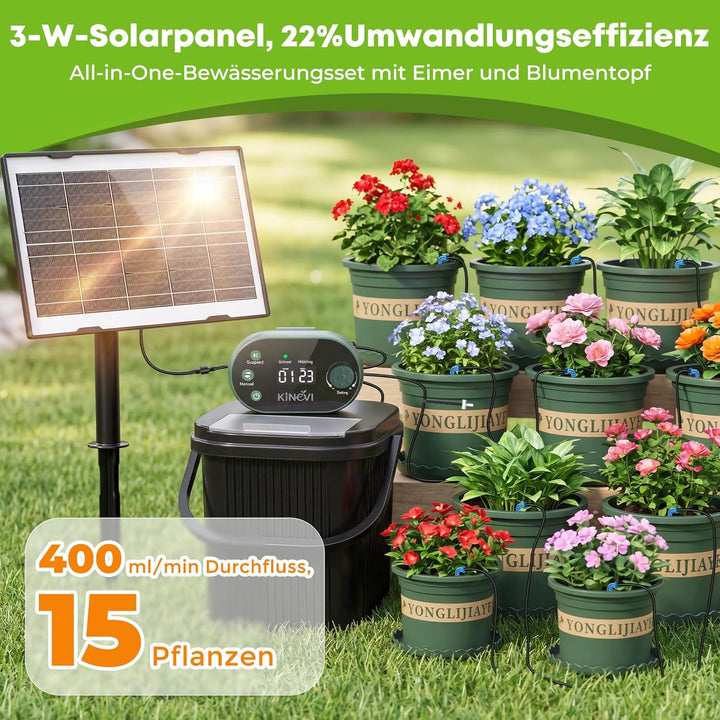 Solar Bewässerungssystem, Garten Automatisches Bewässerungs mit 22 Modi Timer, 15M Schlauch &amp; 15 Tro