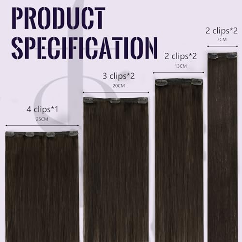 Fshine Extensions Echthaar Clip 55cm Dunkelstes Braun 120 Gramm Clip in Extensions Doppelt WeftRemy