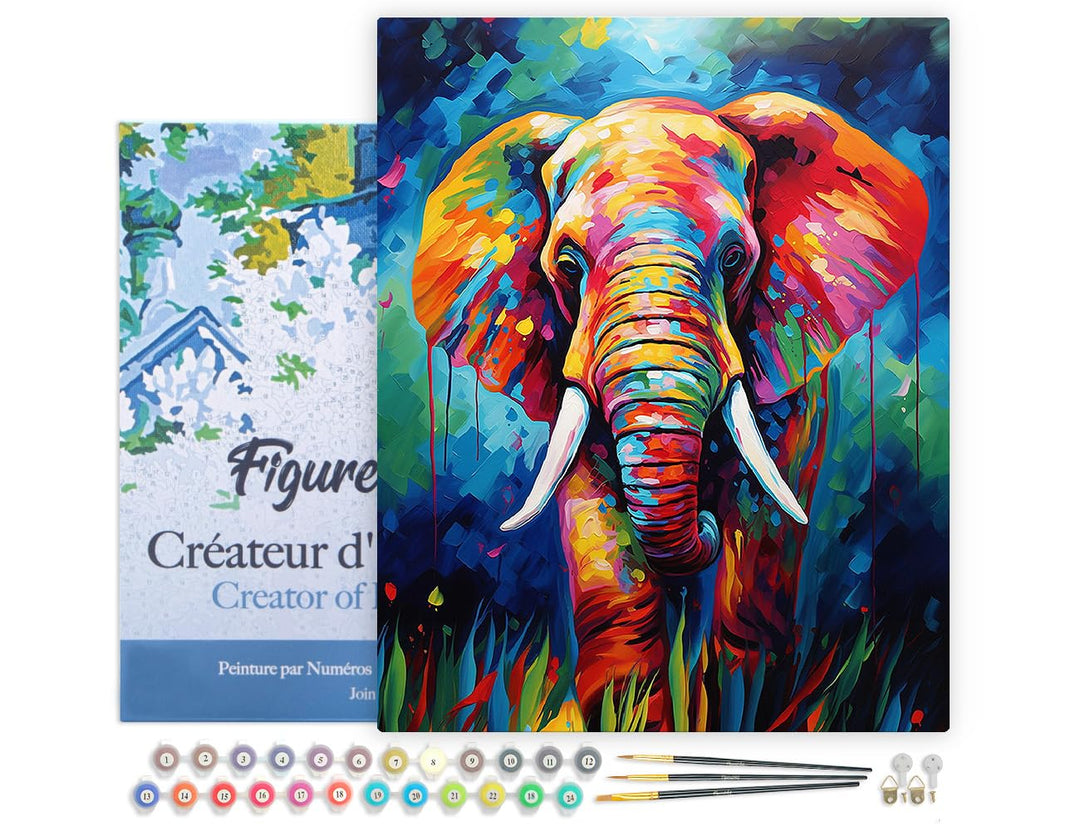 Figured'Art Malen Nach Zahlen Erwachsene Mit Rahmen Elefant Farbenfroh Abstrakt - Paint by Numbers B