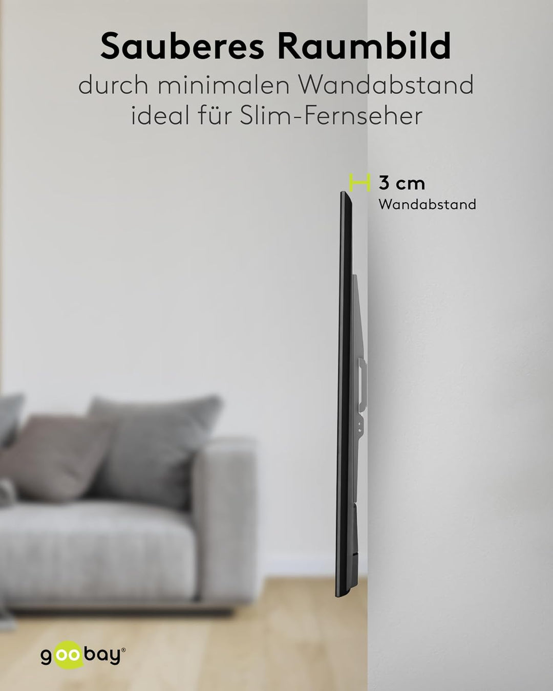goobay TV Wandhalterung -Fixed- 43 bis 100 Zoll (109-245 cm) Extraflache Wandhalterung (2,7 cm Absta