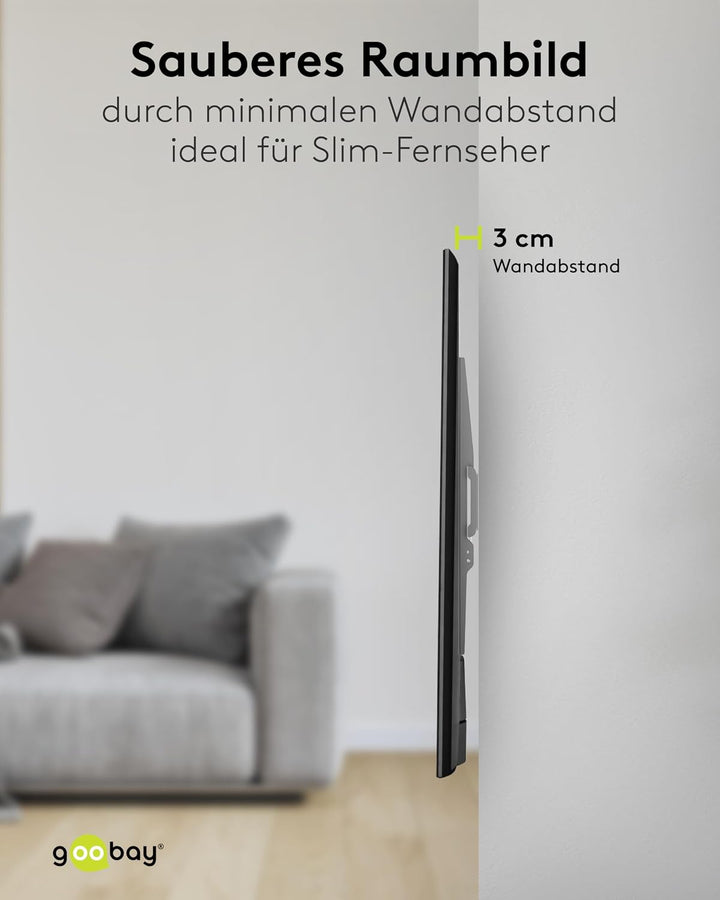 goobay TV Wandhalterung -Fixed- 43 bis 100 Zoll (109-245 cm) Extraflache Wandhalterung (2,7 cm Absta