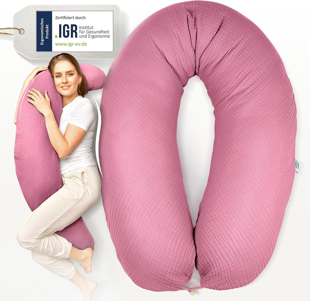 sei Design Stillkissen XXL Mikroperlen-Füllung mit Musselin-Bezug aus Baumwolle [100% Bio-Baumwolle