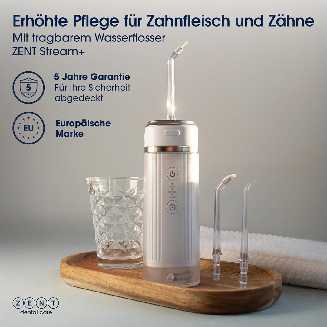 ZENT Stream+ Munddusche kabellos, Water flosser für Reise, Erweiterte 360°-Rotationstechnologie, 3 S